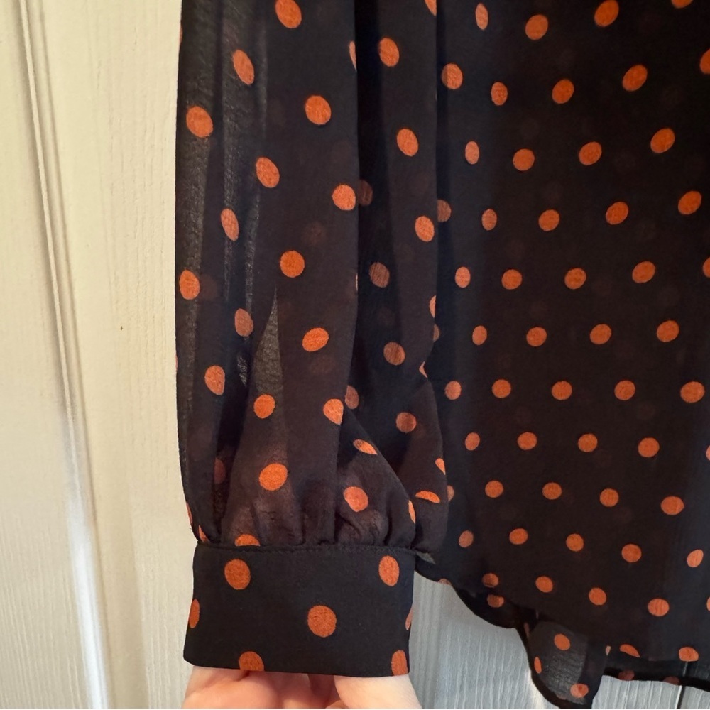 Free People Ciara Black with Orange Polka Dot Button Down Blouse - Size L - Picture 5 of 8